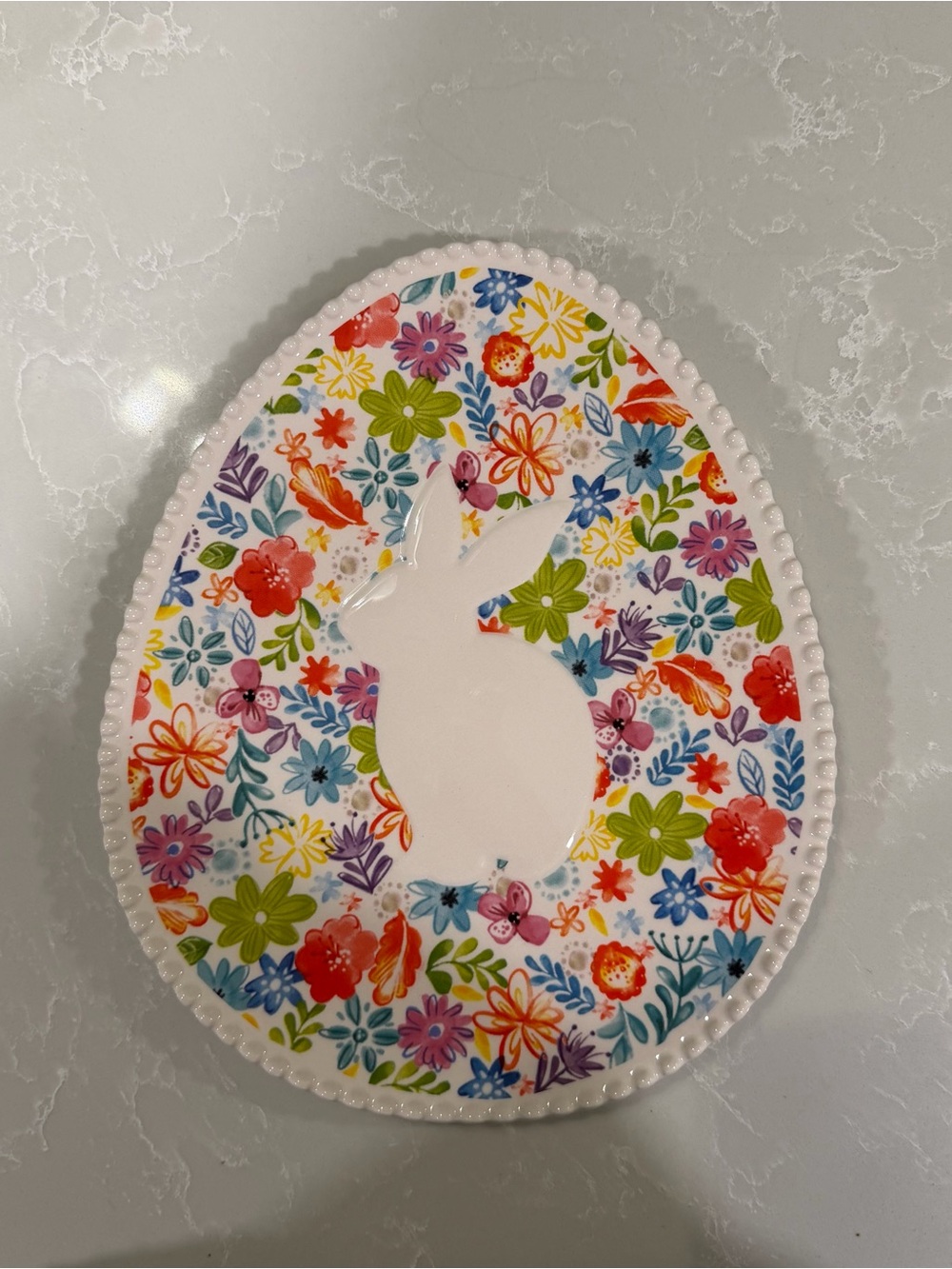 Ironstone for Pier 1 Multicolor Bunny Egg Shaped Decorative Plate